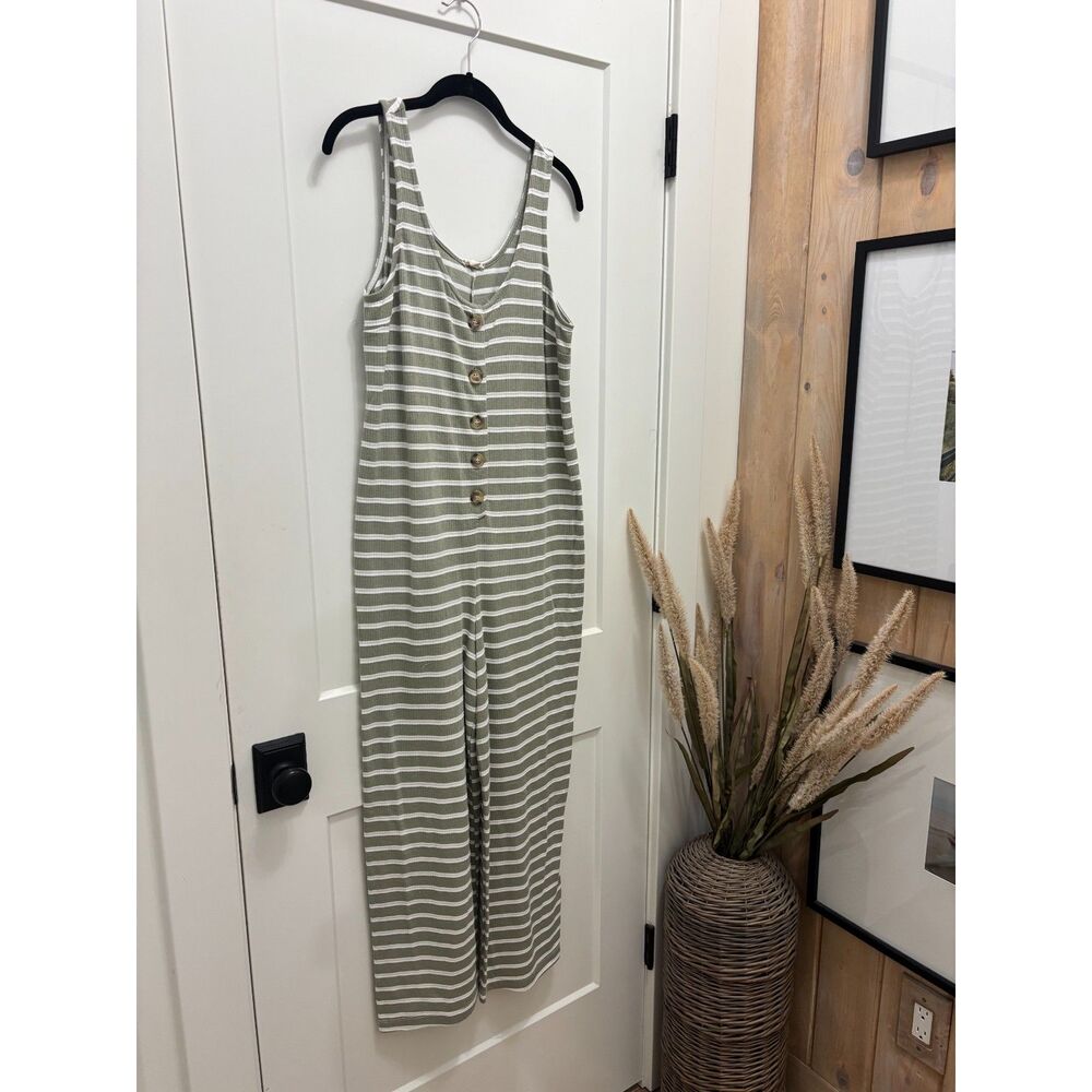 Sage Green Striped Ribbed Jumpsuit